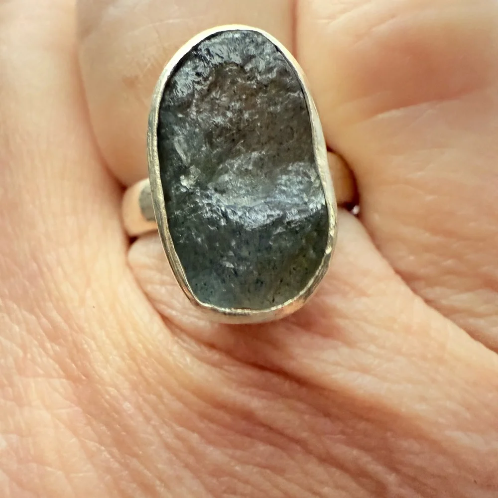 Sterling raw labradorite ring 6 1/2 - Picture 3 of 11